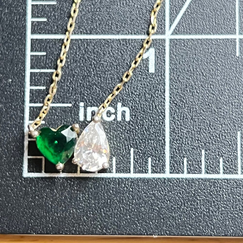 Adinas Jewels Sterling Silver Vermeil Necklace Green Toi et Moi Pendant 16-18" - Picture 12 of 14